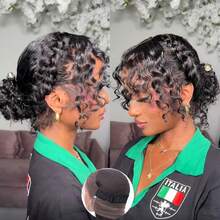 ZHENDEFA 隐形绑带360°蕾丝前假发，真人发，预先拔毛，360°杰瑞卷发，无胶蕾丝真人发假发，湿润波浪360°蕾丝假发，女士款 - SNatural - 查看 4