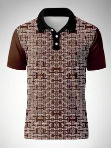 Men's Summer Business All-Over Print Short Sleeve Polo Shirt - Multicolor - View 3