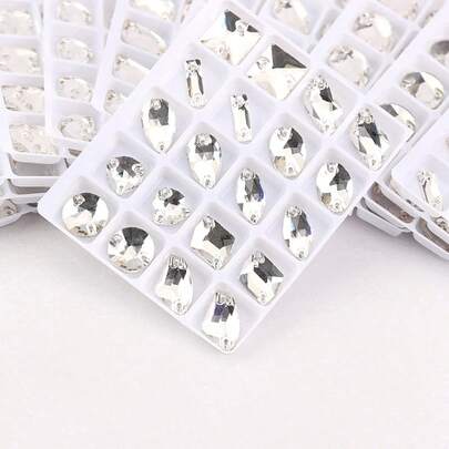 Cristal transparente y claro, en varias formas, cuentas decorativas de cristal de piedras preciosas brillantes hechas a mano, gemas perforadas con fondo plano, accesorios DIY que se pueden coser en ropa, vestidos, bolsos, zapatos, broches, pendientes, artesanías