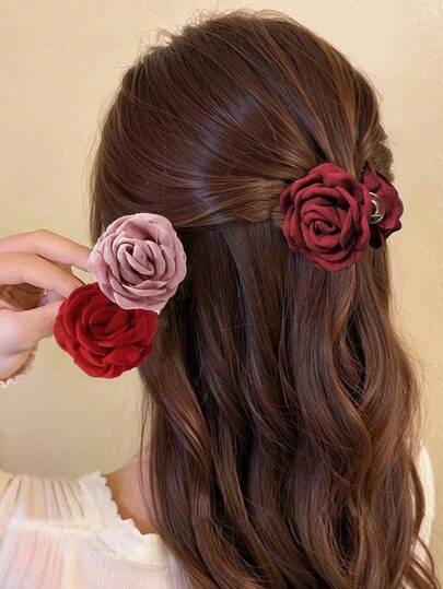1 pieza/2 piezas Pinza de pelo con flor de unicolor pequeña de 2.36in/6cm, pasador de pelo para mujeres con cabello fino, adecuado para uso diario, accesorios de pelo para fiestas y bodas, accesorios de moda para el cabello, accesorios de otoño e invierno para vacaciones, esenciales de verano para playa y vacaciones