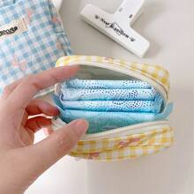 1pc Minimalist Square Plaid Cosmetic Bag, Large Capacity Lipstick Pouch, Student Portable Coin Purse - Storage Bag - View 4