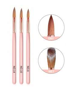 3Pcs Acrylic Nail Brush Set #8/10/14 Professional Acrylic Powder Extension Nail Brushes Nail Art 3D Carving Manicure Salon Tools - Multicolor - View 2