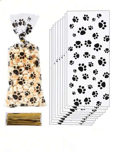 50 piezas Bolsas de regalo de plástico con estampado de huellas de pata con lazos retorcidos, bolsas para golosinas para mascotas, bolsas portátiles para mascotas, bolsas de embalaje de regalo con estampado de patas de cachorro, decoración para mascotas, decoración para baby shower, decoración para fiesta de revelación de género, decoración para fiesta de cumpleaños de cachorro, bolsas de regalo con estampado de huellas de perro, bolsas para galletas con estampado de garras de cachorro, bolsas de celofán, bolsas de compras, suministros para fiestas con tema de mascotas, suministros para fiestas festivas, recuerdos de fiesta