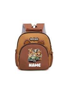 Personalized Mini Patchwork Animal Backpack, Custom Name Bear Dinosaur Giraffe Lion Bag, School And Travel Backpack With Chain Clasp Design - Black - View 23