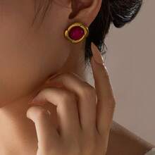 1 Pair 18K Gold Plated Stainless Steel Bohemian Sunflower & Tiger Eye Stone Earrings, Vintage High-End Fashion Earrings For Women - Gold - View 2