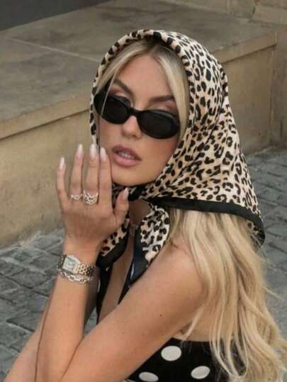 1件装 女士 2026 经典豹纹 70*70cm 缎面头巾 防晒 多功能头巾 日常休闲