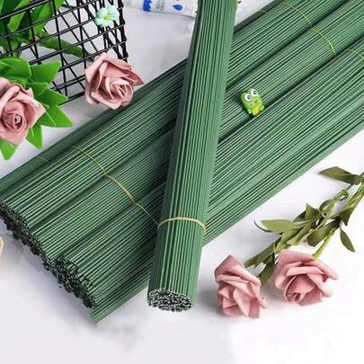 20pcs/50pcs/100pcs Green Handmade Floral Iron Wire, Soft Iron Wire Rods For Plant Climbing Support, Adjustable Garden Trellis Rack, Wrapping And Shaping Plant Supports, Multi-Purpose Floral Iron Wire Suitable For Artificial Flower Stems, Super Sturdy And Easy To Curl Into Various Shapes, DIY Bouquet Decor Accessories, Gardening Tools For Valentine's Day, New Year, Wedding, Christmas Decoration
