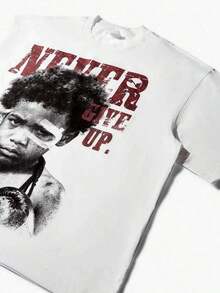 Vintage T Shirts Men, Never Give Up Little Boxer Head Retro Print, 100% Cotton Crew Neck Short Sleeve, Y2K Hip Hop Street Style, Big And Tall,   For Men - 白色 - 查看 5