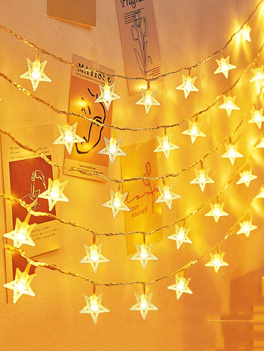1pc 4.92/9.84/19.68ft LED Star String Lights, Battery Powered Star Fairy Lights, Home Decor Bedroom Decor Wall Decor Room Decor Wedding Decor For Indoor Home Decoration, Wedding Scene Decor, Bedroom Wall Decor, Living Room Festival Atmosphere, Romantic Star Lights