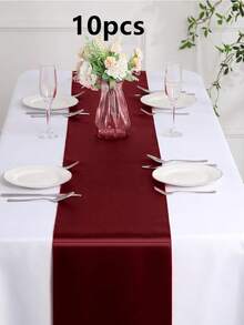 2pcs/5pcs/10pcs Wine Red Satin Table Runner, Suitable For Hotel Events, Birthday Parties, Silk Table Flags, Parties, Christmas, Wedding Decorations - Burgundy - View 11