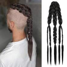 Viking Hair Extensions For Men, 24" Handcrafted Clip In Braided Ponytail Hairpiece For Halloween Viking Costume Renaissance Warrior Accessories - Multicolor - View 6
