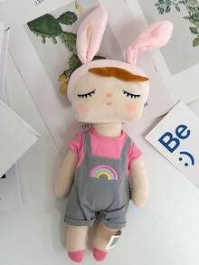 1pc 45cm/17.72in Cute Pink Rabbit Ear Plush Doll With Rainbow Embroidered Gray Strap, Soft Stuffed Sleep Companion Suitable For Girls, Cartoon Rabbit Ear Plush Doll, Ideal Birthday Gift And Bedroom Decor For Children And Toddlers - Multicolor - View 6