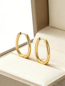 1 Pair/3 Pairs Geometric Elliptical Hoop Earring Minimalist Geometric Metal Earrings, Daily & Party Wear Gift For Her & Daily Styling - Multicolor - View 10