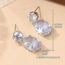 奢华铜质椭圆形合成锆石吊坠耳环，优雅珠宝，适合女性在节日、婚礼、派对等场合佩戴。 - 銀色 - 查看 7