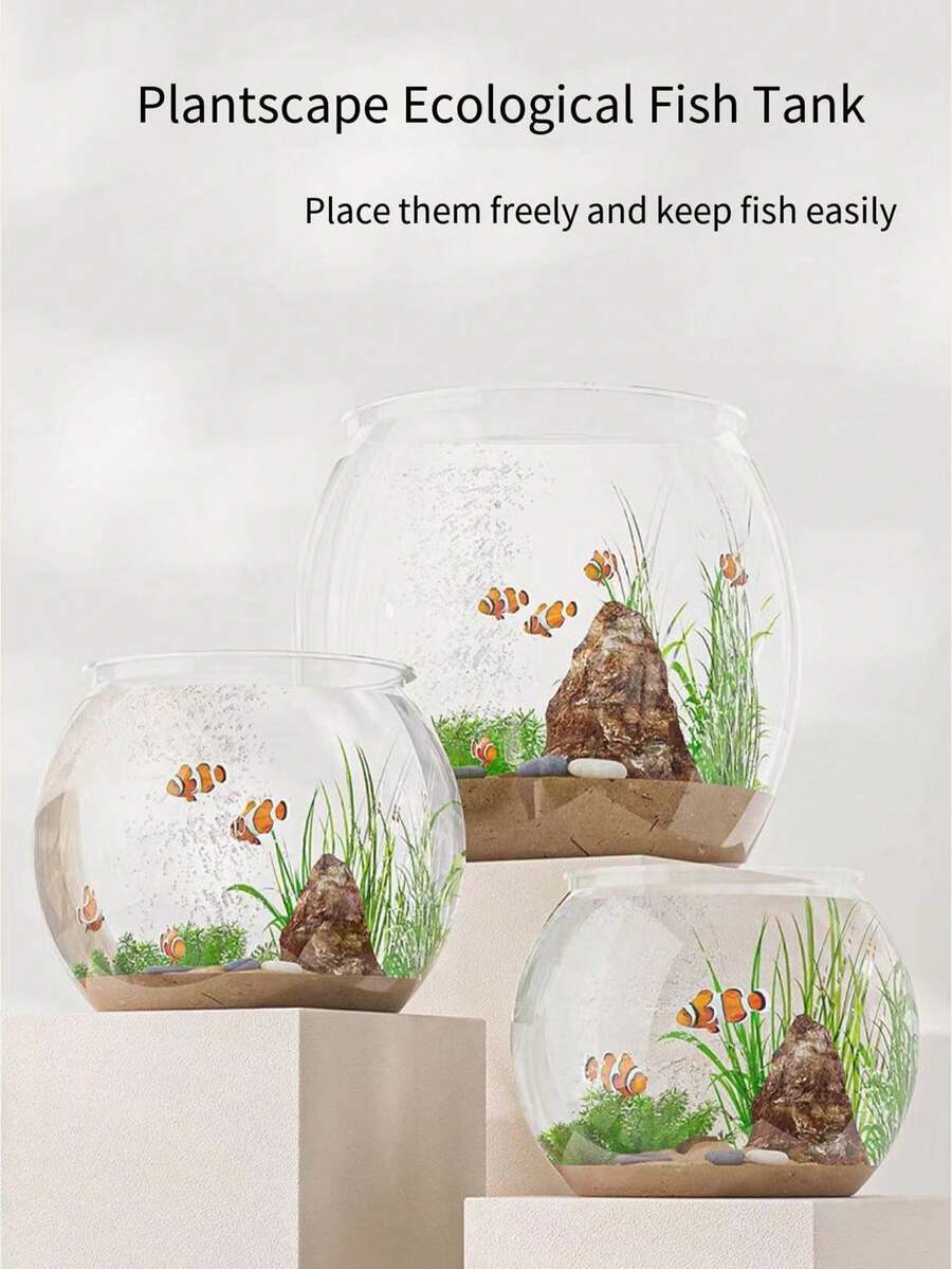1-Piece Living Room Desktop Fish Tank, New Style Imitation Glass One-Piece Molded Fish Tank, Turtle Tank, Desktop Goldfish Tank, And Harmless, Shatterproof And Unbreakable Fish Tank