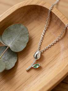 1pc S925 Sterling Silver Zirconia Inlaid Tulip Pendant Necklace, Sweet & Cute Rose Flower Minimalist Delicate Clavicle Chain, Suitable For Girls, Students For Daily Wear - Tulip - View 7