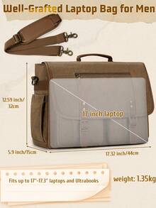 Cặp tài liệu nam bằng vải bố cổ điển 17-17,3 inch, túi đeo vai kiểu vintage, túi đựng laptop chống thấm nước dung tích lớn, ba lô bền chắc cho công việc và du lịch, màu nâu/xám. - Nhiều màu - Xem 6