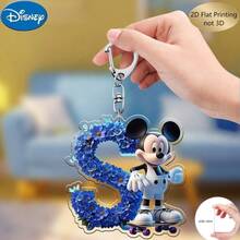 2D平面印刷，米奇蓝色亚克力钥匙扣，26个英文字母A-Z，可爱卡通包包挂饰，情侣朋友专属字母饰品，适合作为圣诞节、感恩节、母亲节和父亲节礼物，也可用于装饰车辆、包包、汽车和圣诞树，趣味钥匙扣设计 | 耐用亚克力2D平面家居装饰包包挂件 - 彩色 - 查看 25