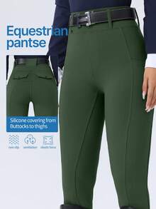ROYALS MATTINI Women's Equestrian Riding Pants, Jodhpurs, Full Seat Silicone Grip Breeches, Moisture-Wicking Riding Tights With Pockets, Suitable For Horse Riding Sports Spring - Dark Green - View 3