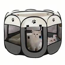 1 pieza Carpa plegable octagonal para mascotas, recinto anti-arañazos para gatos y perros, adecuado para muebles - Gris - Ver 5