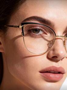 1 Pair Women's Metal Cat Eye Rhinestone Unique Design Shiny Transparent Lens Glasses - Clear - View 2