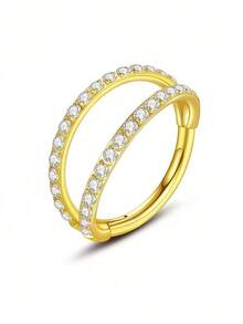 18G Gold Titanium Zirconia Double Hoop Nose Ring/Nose Stud/Cartilage Earring/Helix Hoop/Tragus Hoop/Minimalist Earrings, Gift - Gold - View 6