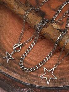 3pcs Set Stainless Steel Necklace Chain Men - Bạc 2 - Xem 2