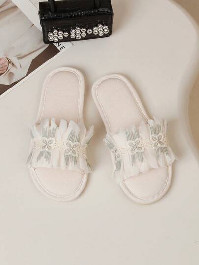 新款公主风透气布艺拖鞋，防滑加厚软底室内家居鞋，女士四季皆宜