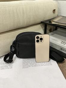 防水尼龙布黑色小方包，轻便多功能斜挎包，休闲简约 - 黑色 - 查看 7