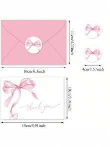 10pcs/Set Pink Bow Thank You Cards With Envelopes And Stickers Watercolor Bow Greeting Cards Pink Blank Note Cards For Wedding Birthday Bachelorette Baby Shower Party Supplies(Pink, Blue) - Multicolor - View 3