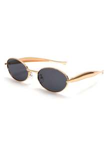 1pc Fashionable Small Frame Retro Streetwear Glasses, Suitable For Women For Autumn/Winter Outings, Travel, Beach, Music Festivals And Daily Wear - Gold Frame Gray Film - View 4