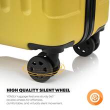 YONSLY 4-Piece Wheeled Suitcase Set With 360° Wheels, Combination Lock, Robust Double Zipper, Mesh Pocket, Soft Rubber Handle, 16/20/24/28 Inch Trolley Suitcase, Hard Shell Carry-On Luggage Set (4-Piece Set, S, M, L & XL) - 黃色 - 查看 4