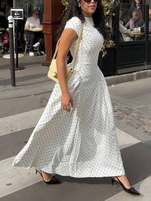 Summer Minimalist Asymmetrical Pleated Waist Classic Ripple Street Style Long A-Line Dress - Multicolor - View 7