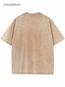 Plus-Size Men's Vintage Washed Christian-Themed T-Shirt, M-5XL, Printed With 'Christianity Is King' Slogan (230g Pure Cotton T-Shirt), GOD T-Shirt, Men's Large-Size T-Shirt, Suitable For Casual Street Gatherings, Christian T-Shirt - 咖啡棕 - 查看 2