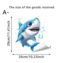 1pc Watercolor Ocean Animal Toilet Sticker, Sea Turtle & Shark Wall Decal, Waterproof Removable Self-Adhesive, Bathroom Bathtub Decor - Multicolor - View 10