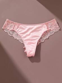 4件套性感女士低腰缎面亮面蕾丝边内裤 - 彩色 - 查看 3