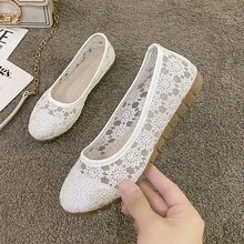 女士春季北京布鞋软底镂空系带轻便透气网眼驾车乐福鞋牛筋底夏季情人节 - 白色 - 查看 14