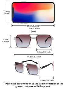 1 Pair Women's Silver Square PC Frame Retro Double-Bridge Gradient Lens Vacation Street Style Fashion Glasses - Silver - View 5