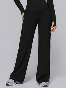 NcmRyu 1pc Women High Waist Straight Leg Casual Sweatpants - Black - View 6