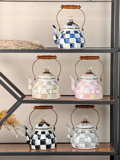 Minimalist Striped Pattern Teapot/Kettle, With Heat-Resistant Wooden Handle Design, Suitable For Use On Stove, Campfire, Fireplace, Portable For Outdoor Winter Camping, Great Gift For Friends And Family