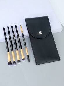 Eye Travel Makeup Brush Set, 5 Professional Mixed Eye Shadow Makeup Brushes, Eyelash Curlers With Synthetic And Wooden Handles, Non-Irritating, Vegetarian, Suitable For Liquid, Cream And Powder Concealer Eyebrow Eye Shadow. - Multicolor - View 1