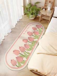 1pc Pink Tulip Letter Plush Carpet, Suitable For Bedroom Decor, Cream Floral Style INS Long Carpet For Living Room, Soft & Comfortable For Home Lounge, Fluffy, Soft, Easy To Clean, Home Decorative Rug - Multicolor - View 15