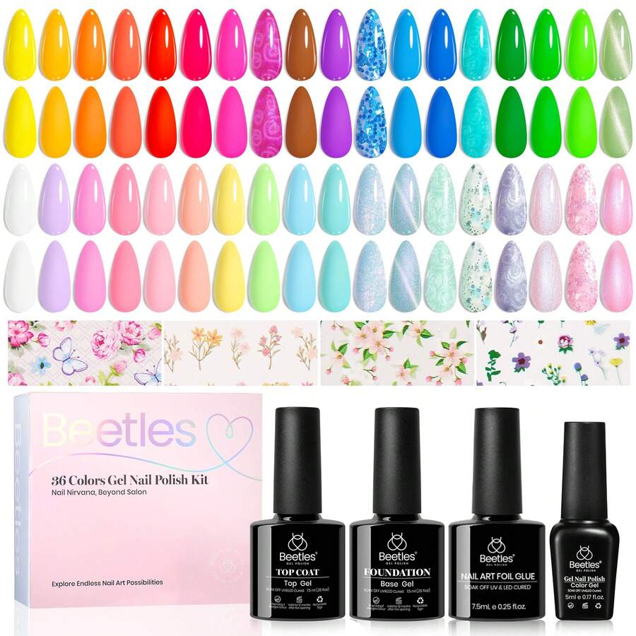 Beetles 36 Colors Gel Nail Polish Set, Pastel Jelly Pink Purple White Green Glitter Gel Kit With Base & Top Coat, Nail Tools, Soak Off UV Nail Art, Salon DIY Manicure Gift For Women - 36 colors Pastel Polish - 查看 1