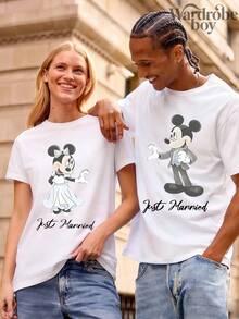 Disney 1-Piece Set Of Short Sleeved Round Neck Printed T-Shirt,Couple Wedding T-Shirt, Couple   Printed T-Shirt, 2026 New Style, Family Vacation Travel T-Shirt, Father's Day And Mother's Day T-Shirt, Parent Gift, High-Quality Pure Cotton T-Shirt, Suitable For All Seasons, Comfortable And Breathable | Exquisite Design | The Best Choice For Gift Giving - 白人 - 查看 1