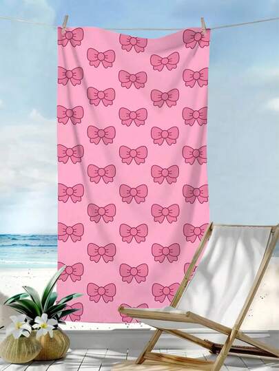 1条蝴蝶结沙滩巾，简约粉色蝴蝶结印花大号沙滩巾，超细纤维速干吸水防沙沙滩巾，适合旅行、游泳池、潜水、冲浪、瑜伽、露营、沙滩派对及派对装饰，夏季沙滩旅行必备，多功能沙滩巾，可用于度假浴室装饰
