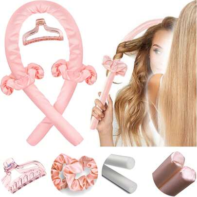No-Heat Curling Iron Set - Soft No-Heat Curling Iron With Adjustable Clips, Suitable For DIY Sleep Curls, Back To School Season, Travel & Vacation Essentials, Hair Accessories, Curling Iron, Curling Brush, Curling Wand, Curling Products, Curling, Curling Tools, Curling Wand, Curling, No-Heat Curling, No-Heat Curling, Curling Iron