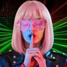 Colorful Rainbow Neon Bob Wig & Fashion Glass Cosplay Wigs With Gradient Color Wig,Showcases A Distinctive Style,Synthetic Wig For Costume Hair For Anime Themed Events, Birthday Parties,Neon Party Favors - 粉色 - 查看 1