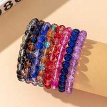 8mm Colorful Glass Crackle Bead Mix Handmade Bracelet Set For Women - 隨機顏色 3 條 - 查看 2