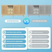 Made From Genuine Rattan With 3 Sliding Doors And 2 Drawers, This Dining Room Cabinet Measures 155x38x80 Cm And Is Breathable, Sturdy And Versatile. - Apricot - View 9