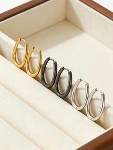 1 Pair/3 Pairs Geometric Elliptical Hoop Earring Minimalist Geometric Metal Earrings, Daily & Party Wear Gift For Her & Daily Styling - Multicolor - View 11
